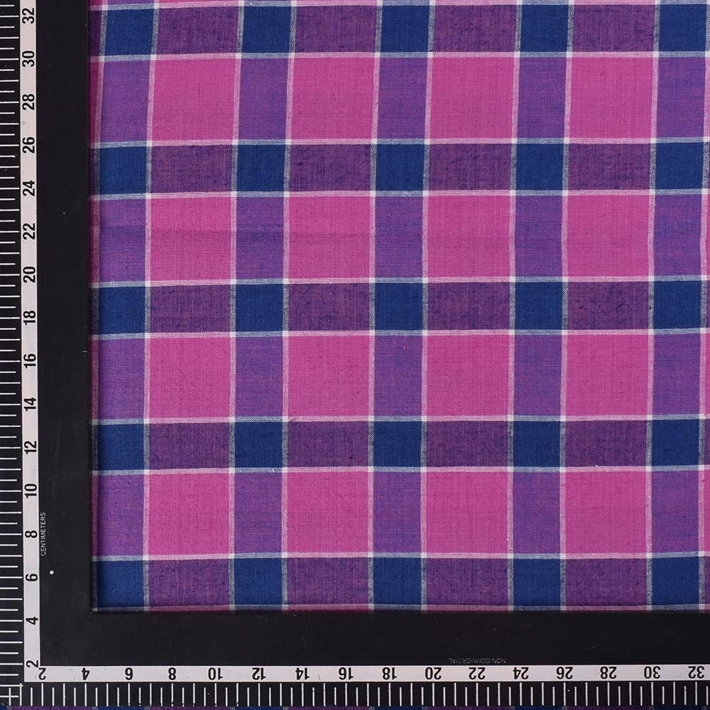 CHECK WHITE BLUE AND PINK PURE COTTON 102 GSM HANDWOVEN FABRIC