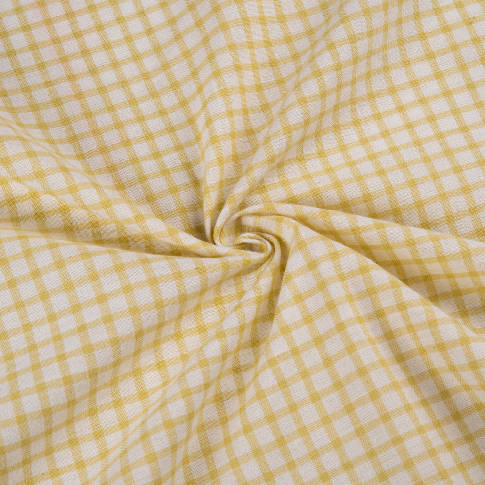 Check White & Yellow Pure Cotton 107 GSM Handwoven Fabric