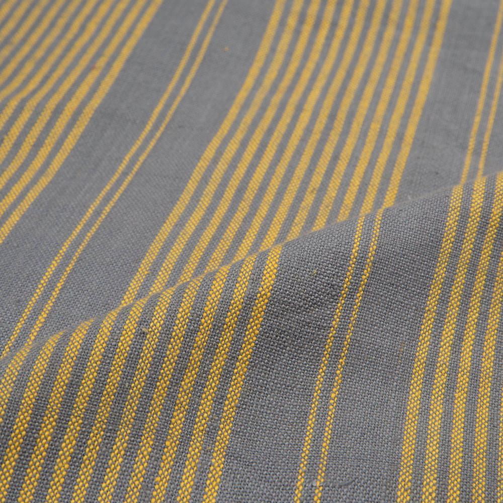 STRIPE YELLOW & GREY PURE KHADI 191 GSM HANDSPUN & HANDWOVEN FABRIC