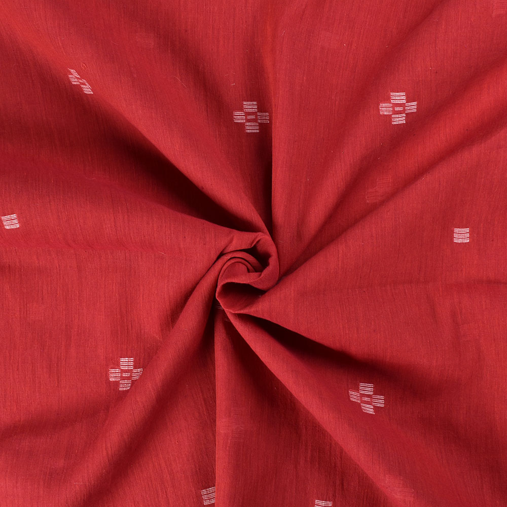 Geometric Red Jamdani Pure Cotton 56 GSM Handwoven Fabric 305