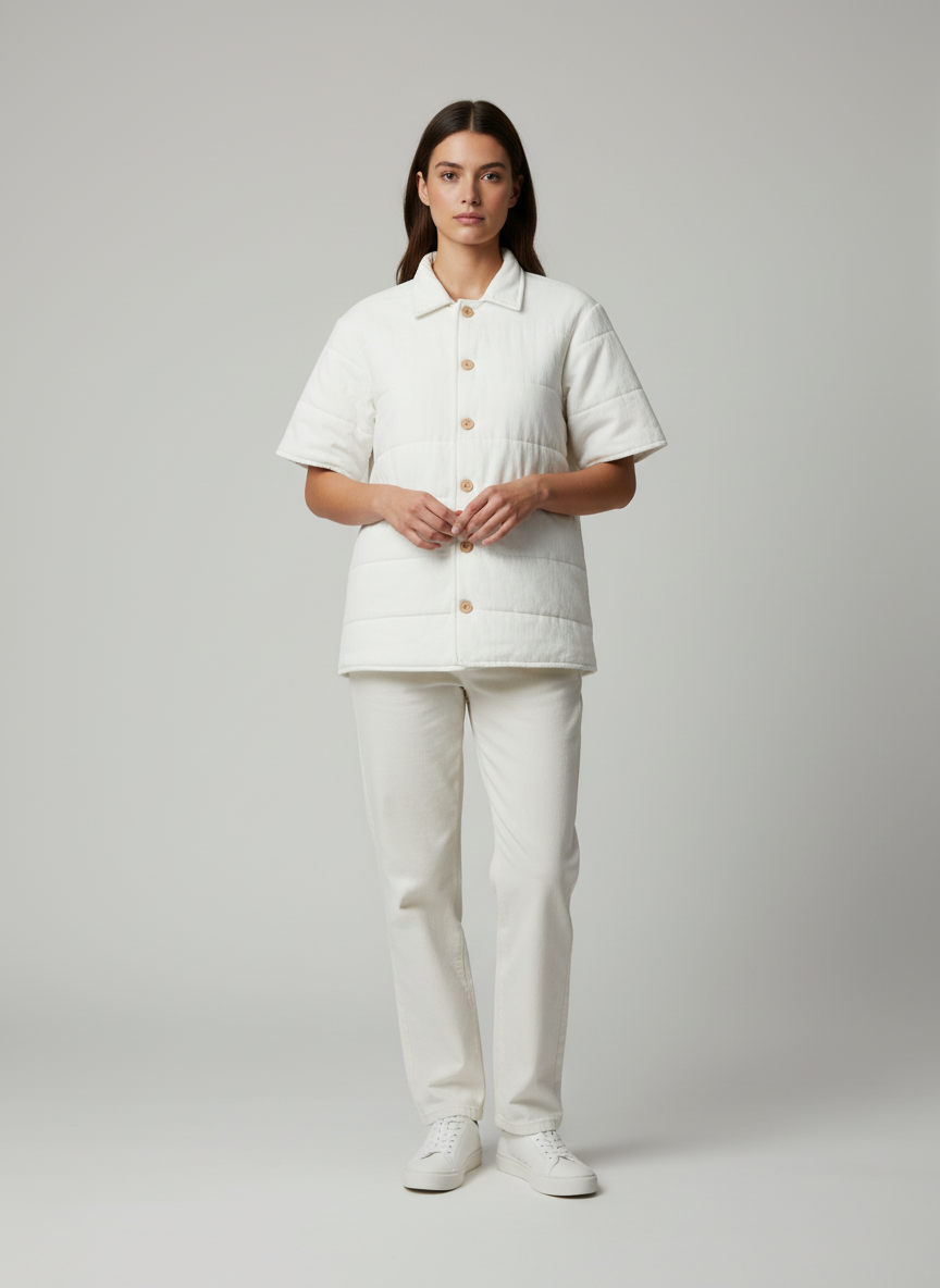 Padded Placket Button-Up Cotton Jacket