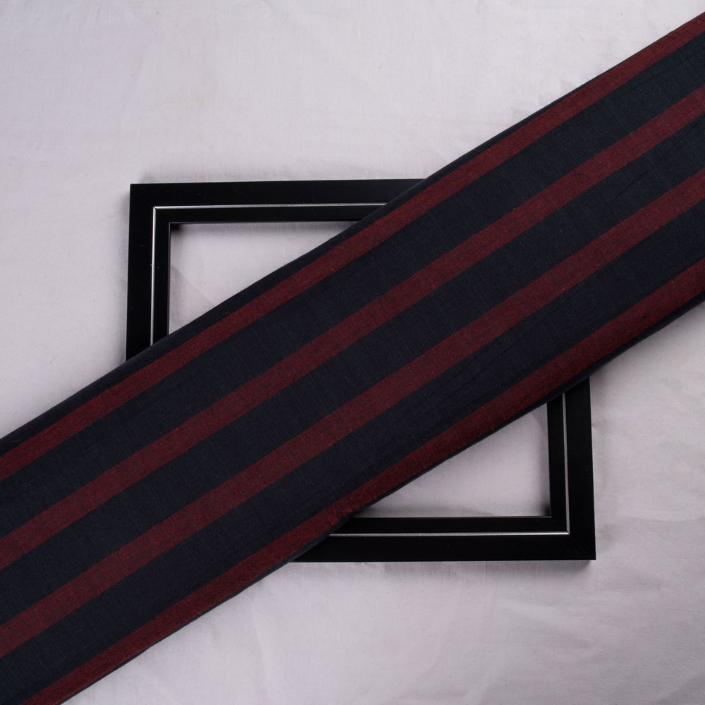 Stripe Black & Maroon Pure Cotton 77 GSM Handwoven Fabric