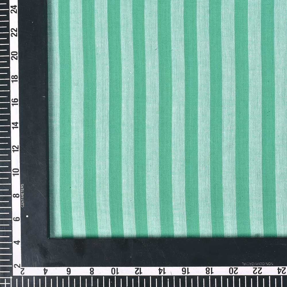 STRIPE GREEN & WHITE PURE COTTON 62 GSM HANDWOVEN FABRIC 242