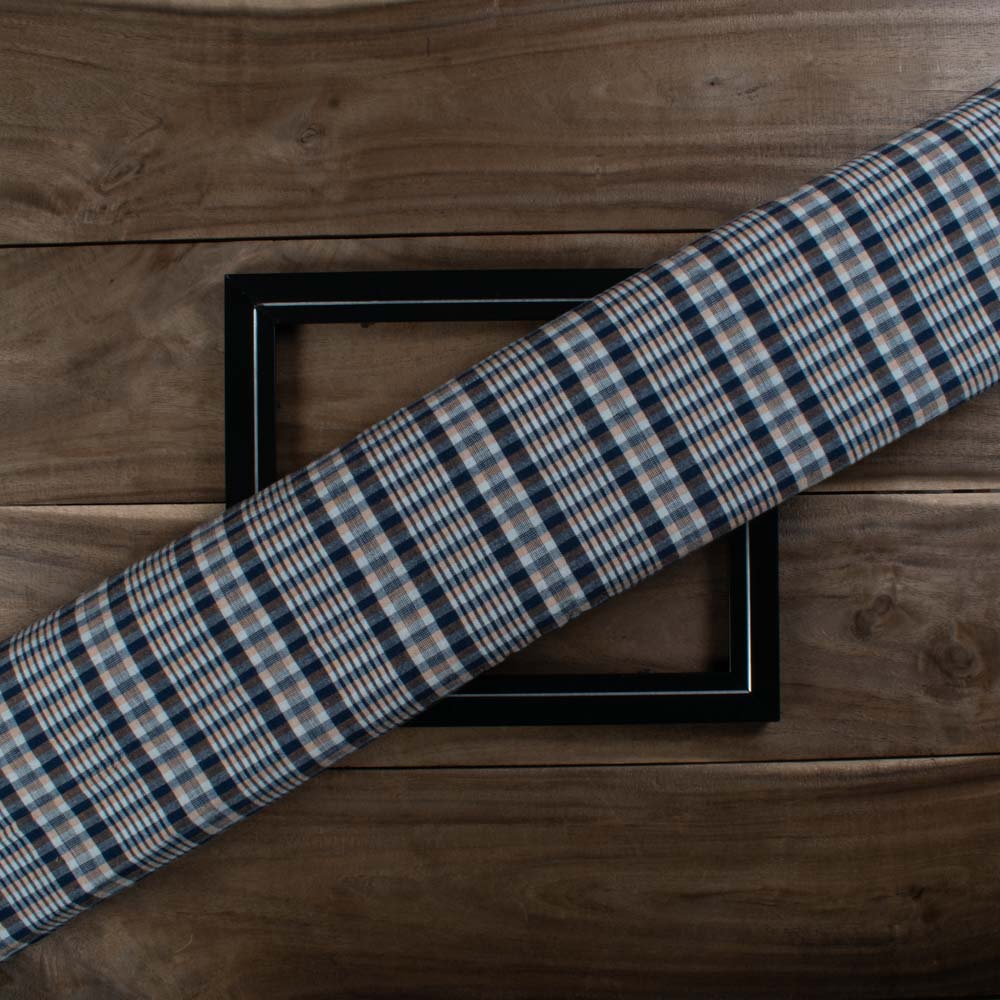 Blue White Yellow Pure Cotton 100 GSM Handwoven Fabric 800