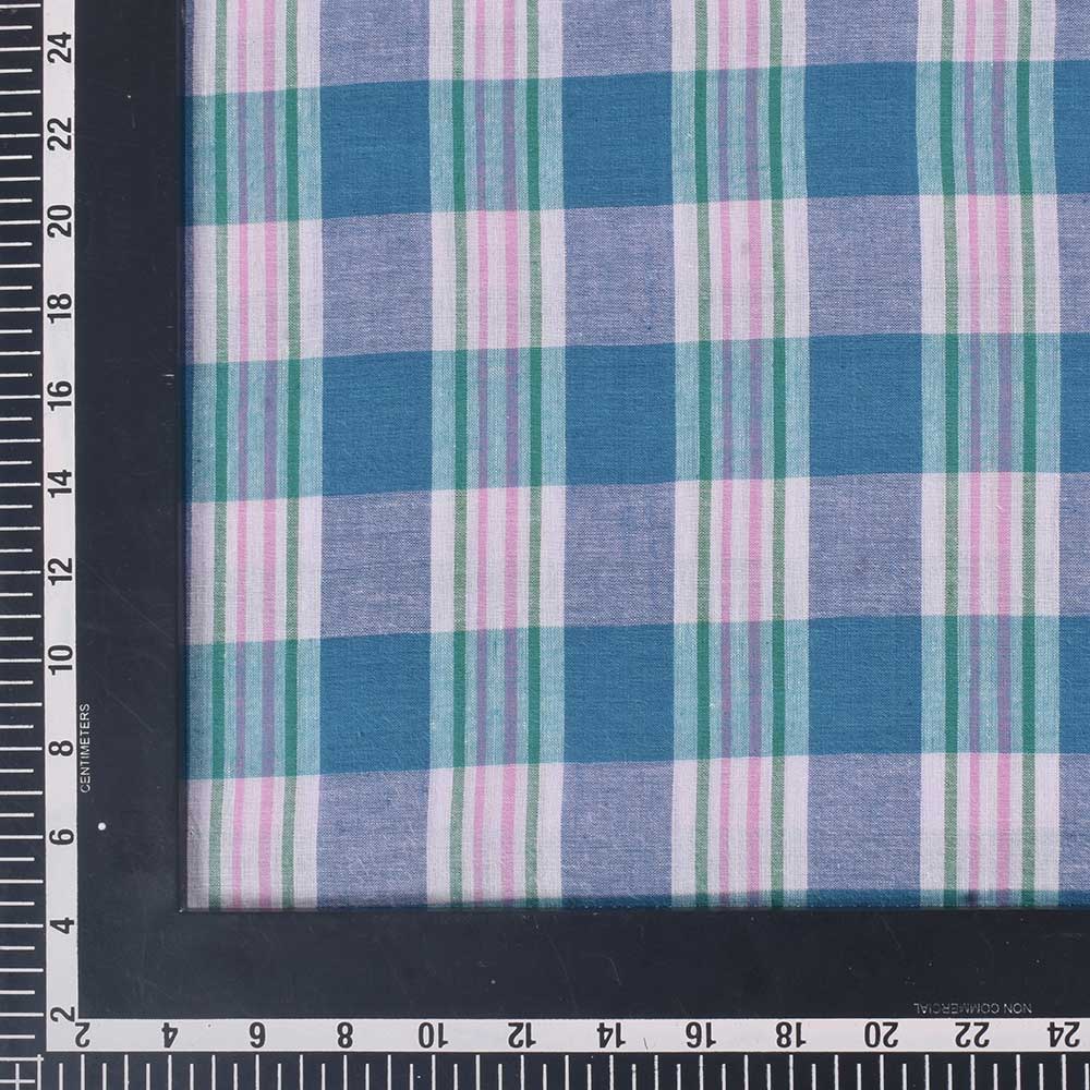 CHECK BLUE & WHITE PURE COTTON 75 GSM HANDWOVEN FABRIC