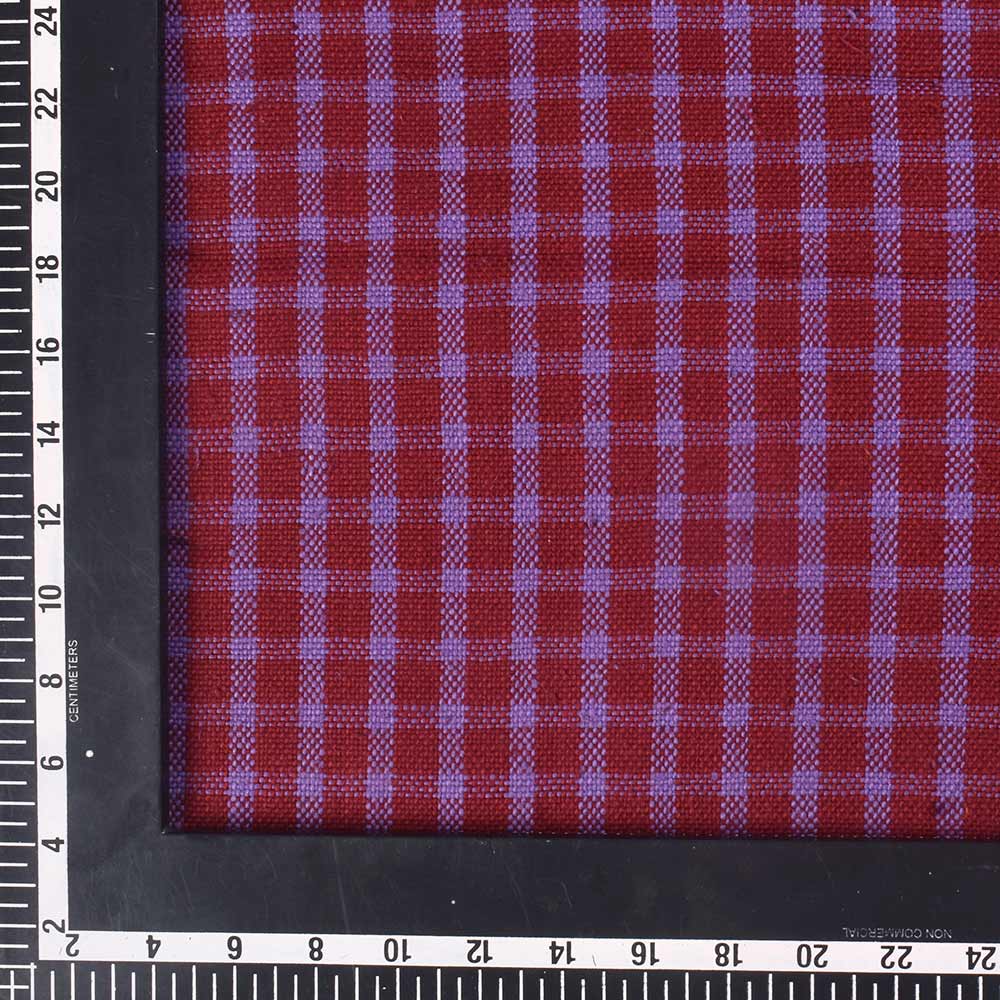 CHECK PURPLE& MAROON PURE KHADI 280 GSM HANDWOVEN FABRIC