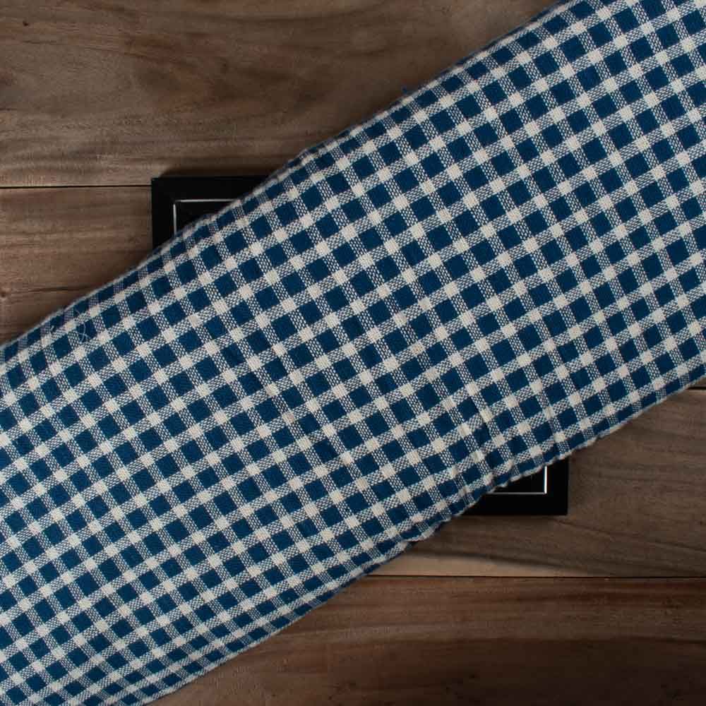 Check Ecru & Blue Pure Cotton 225 GSM Handwoven Fabric