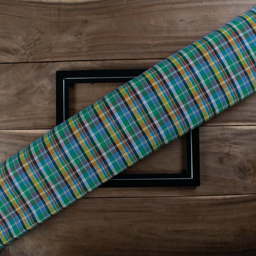 Pure Cotton 90 GSM Multicolor Check Handwoven Fabric 824