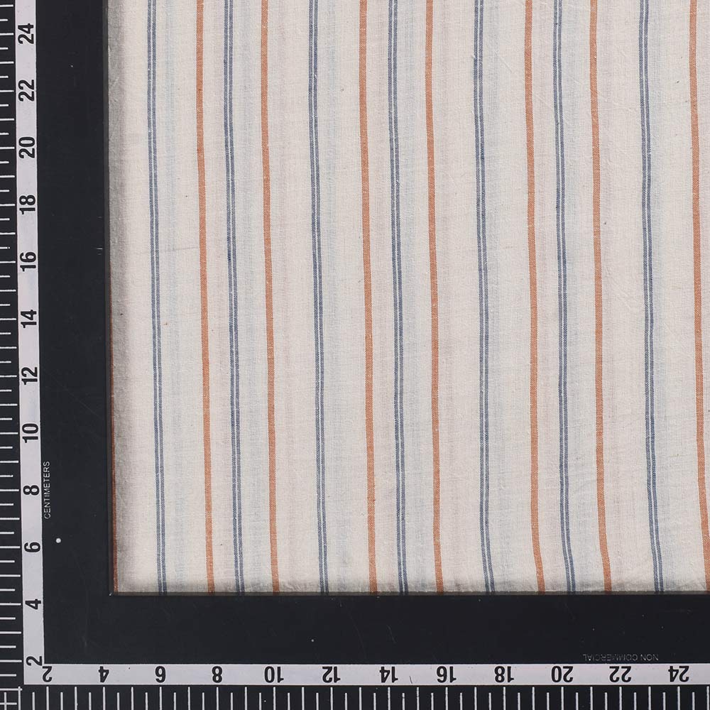 STRIPE BLUE & BROWN KHADI COTTON 75 GSM HANDWOVEN FABRIC