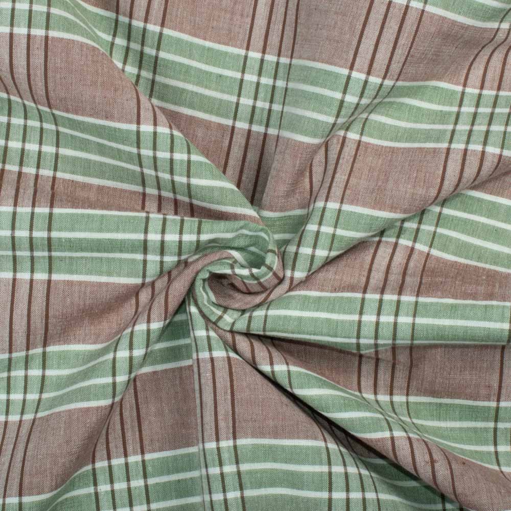 Check Green Brown and Blue Pure Cotton 105 GSM Handwoven Fabric