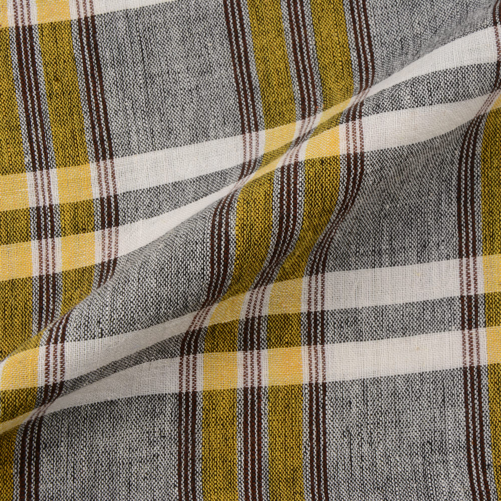 CHECK GREY & YELLOW PURE COTTON 92 GSM HANDWOVEN FABRIC