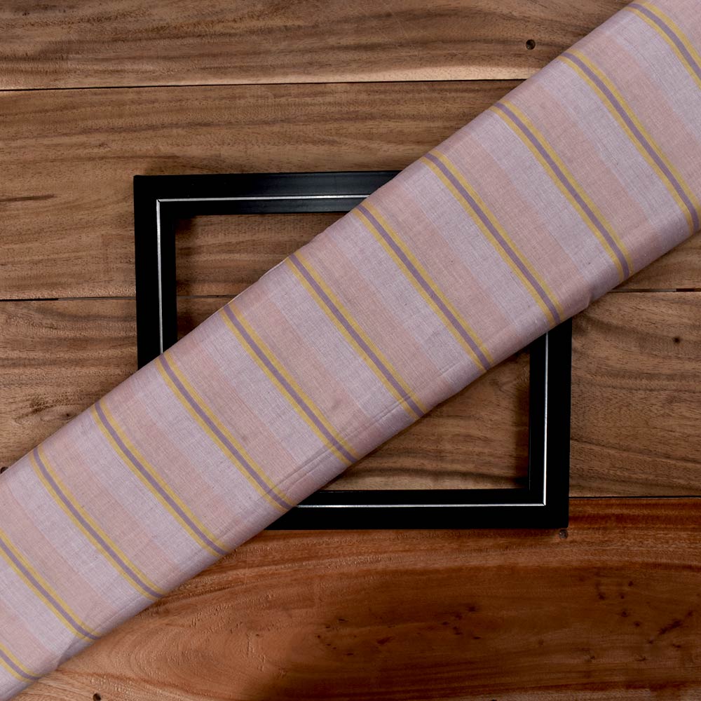 Stripe Peach Mercerised Cotton 75 GSM Handwoven Fabric