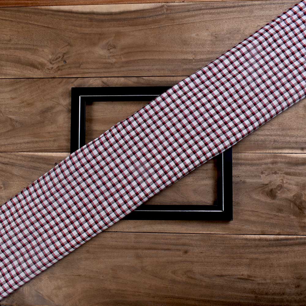 Check Black Maroon & Brown Pure Cotton 97 GSM Handwoven Fabric