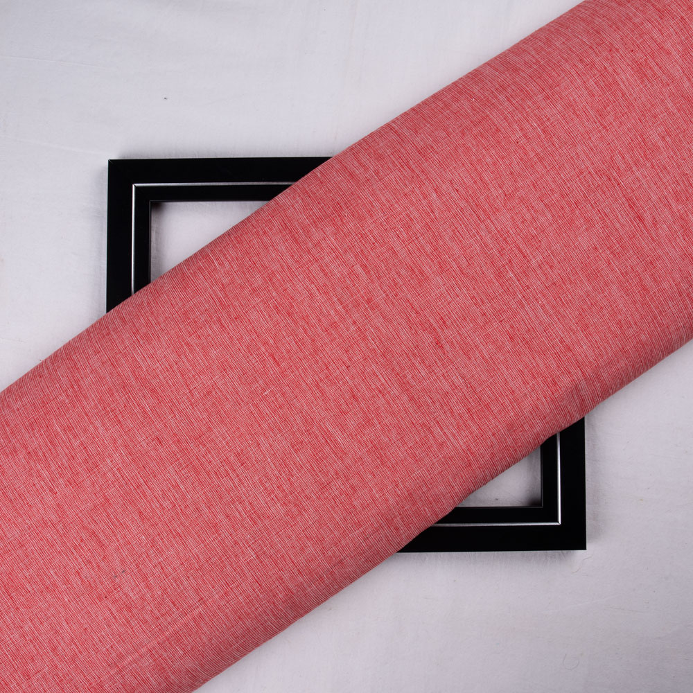Chambray Red Pure Cotton 105 GSM Handwoven Fabric