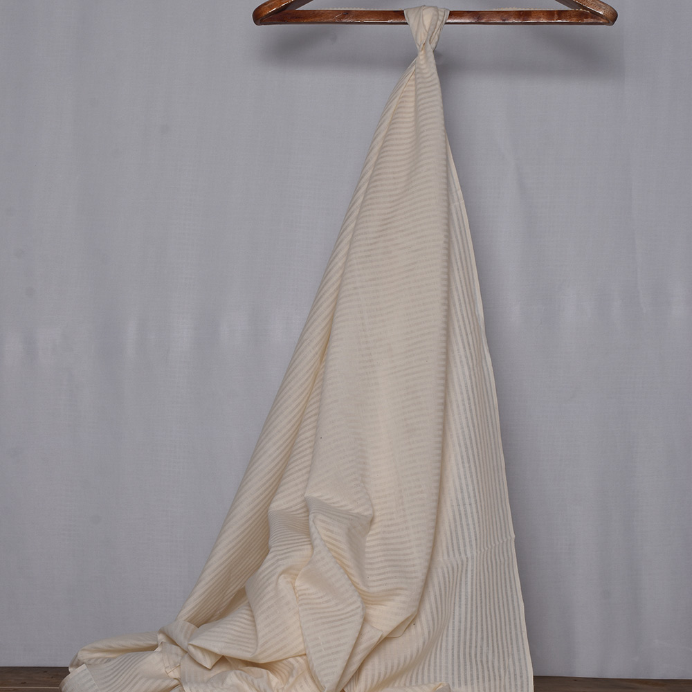 Stripe Cream Cotton & Mulberry Silk Blend 68 GSM Handwoven Fabric