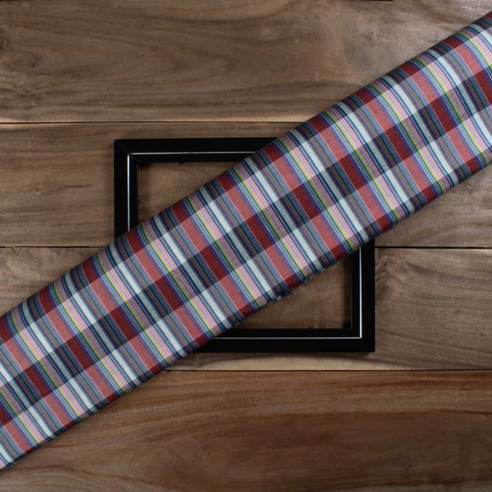 Multicolor Check Pure Cotton 80 GSM Handwoven Fabric 767