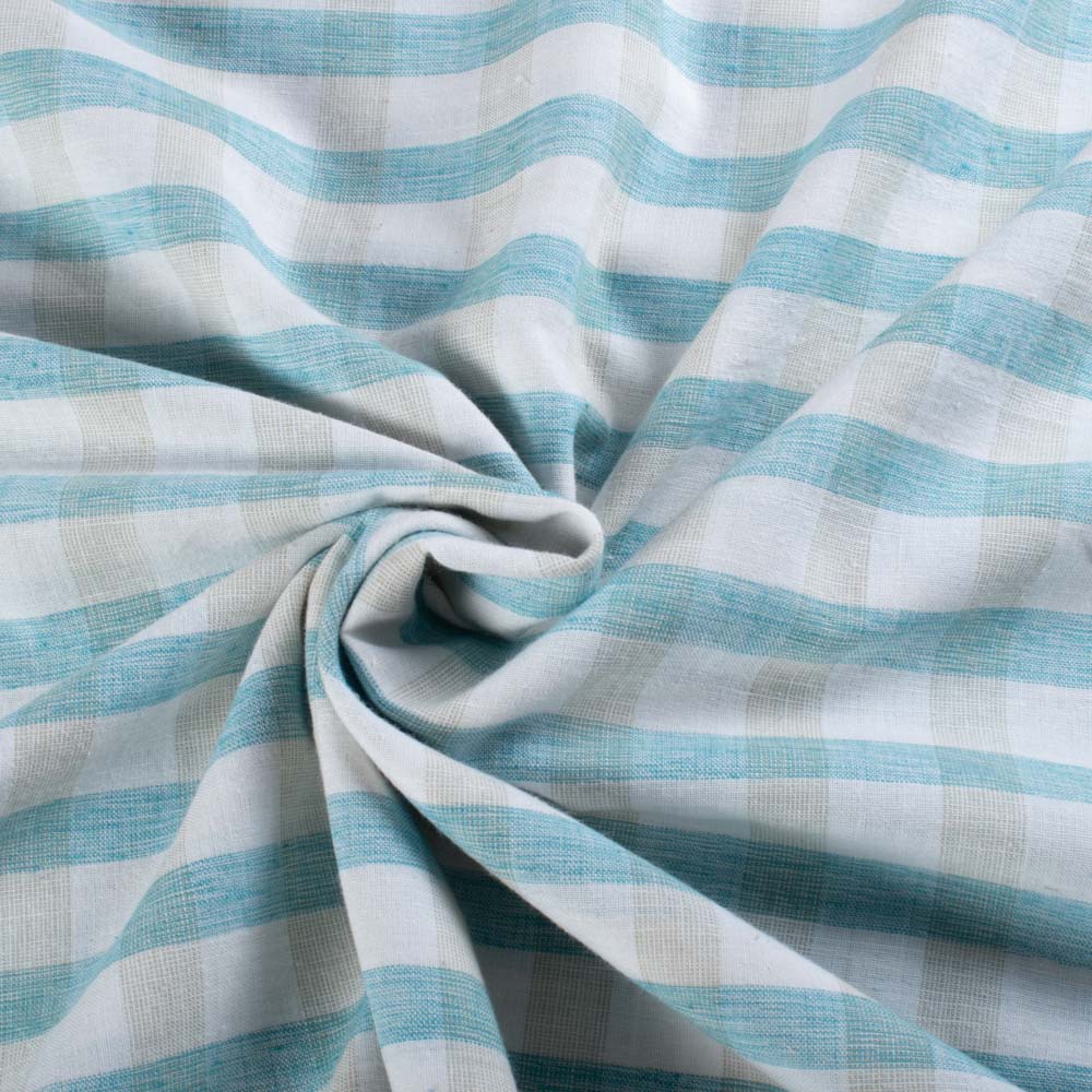 Check Sky Blue White Red Pure Cotton 100 GSM Handwoven Fabric