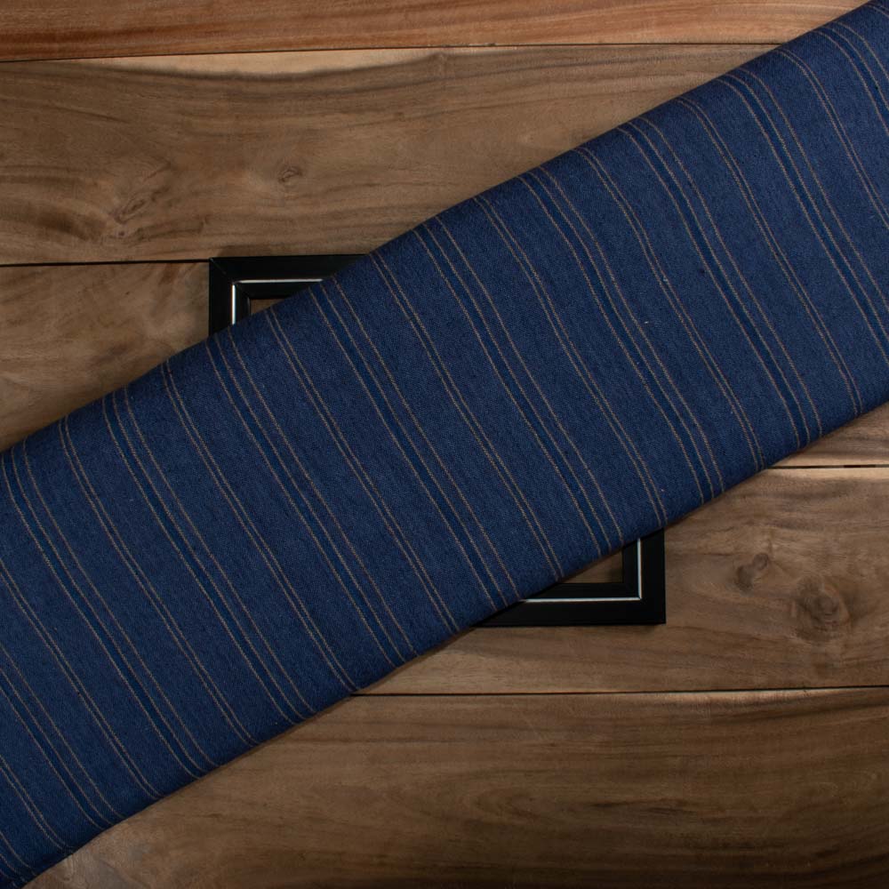 Stripe Navy Yellow Pure Cotton 200 GSM Handwoven Breathable Fabric