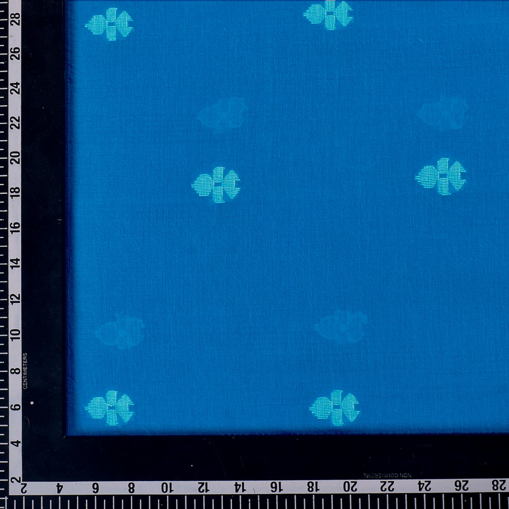 GEOMETRIC TURQUOISE JAMDANI PURE COTTON 62 GSM HANDWOVEN FABRIC
