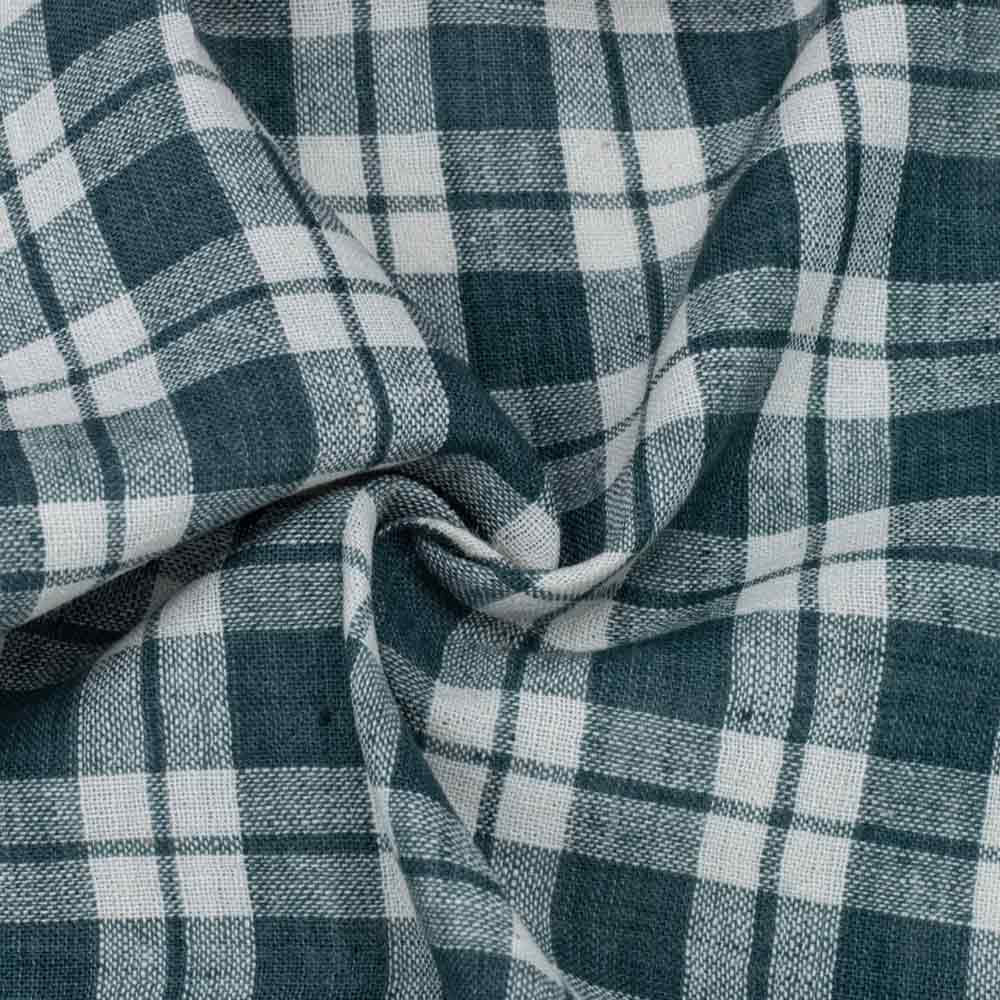 Check Green & White Pure Cotton 105 GSM Handwoven Fabric