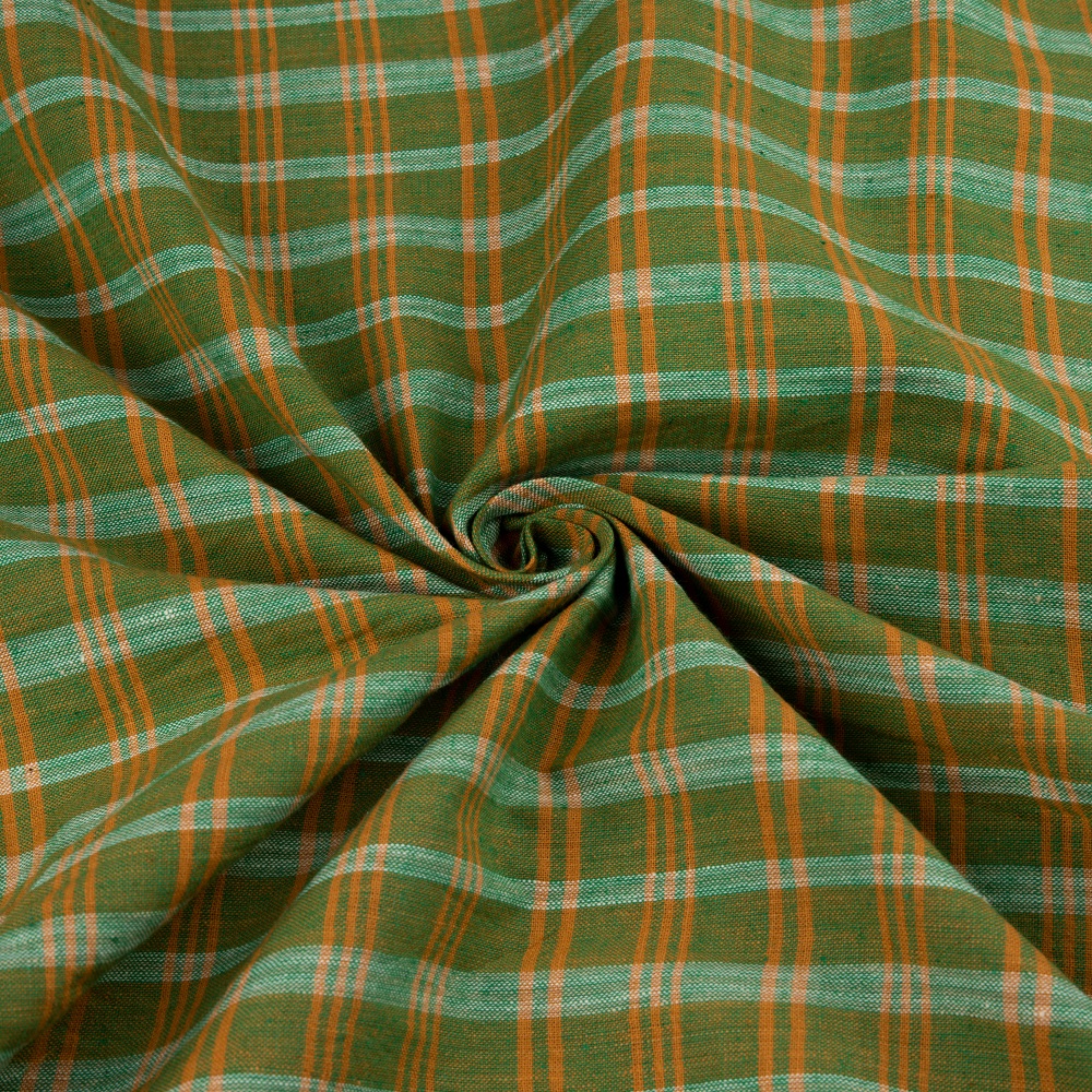 Check Green Pure Cotton 95 GSM Handwoven Fabric 235
