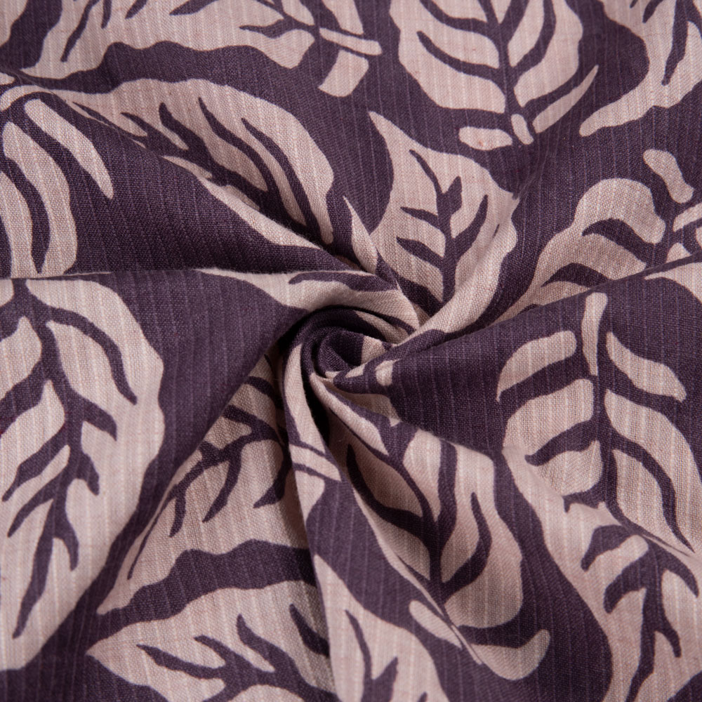 Leafy Purple Screenprinted Cotton Khadi 104 GSM Handwoven Fabric