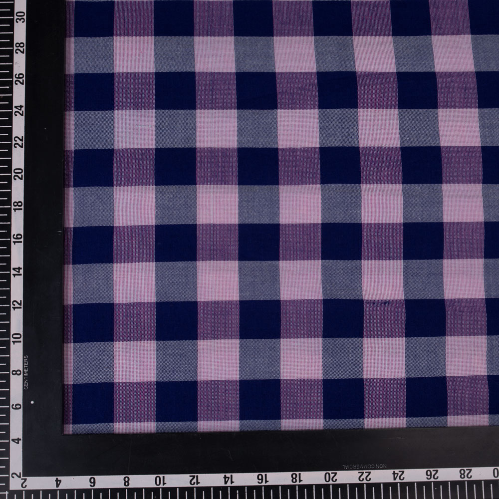 CHECK PURPLE & BLUE PURE COTTON 70 GSM HANDWOVEN FABRIC