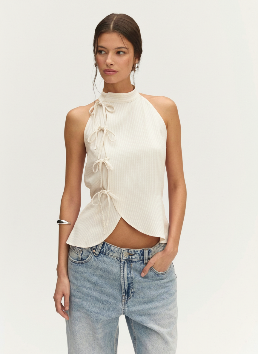 Across Ties Halter Neck Overlapped Top