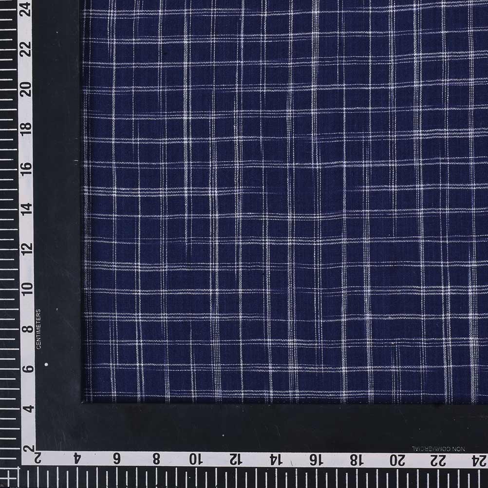 CHECK DARK BLUE PURE COTTON 100 GSM HANDWOVEN FABRIC