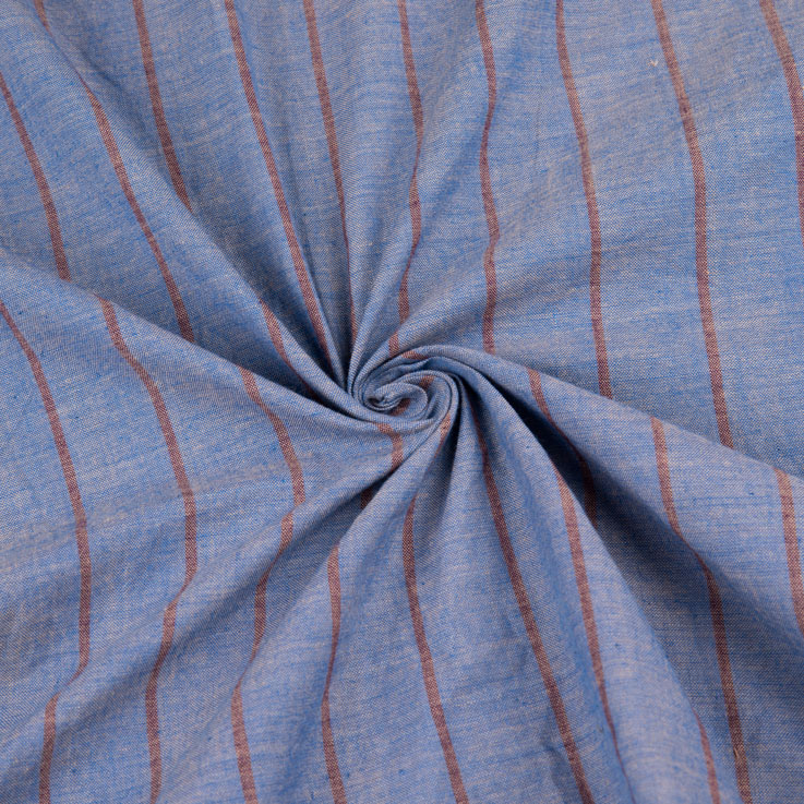 Stripe Blue & Brown Pure Cotton 90 GSM Handwoven Fabric