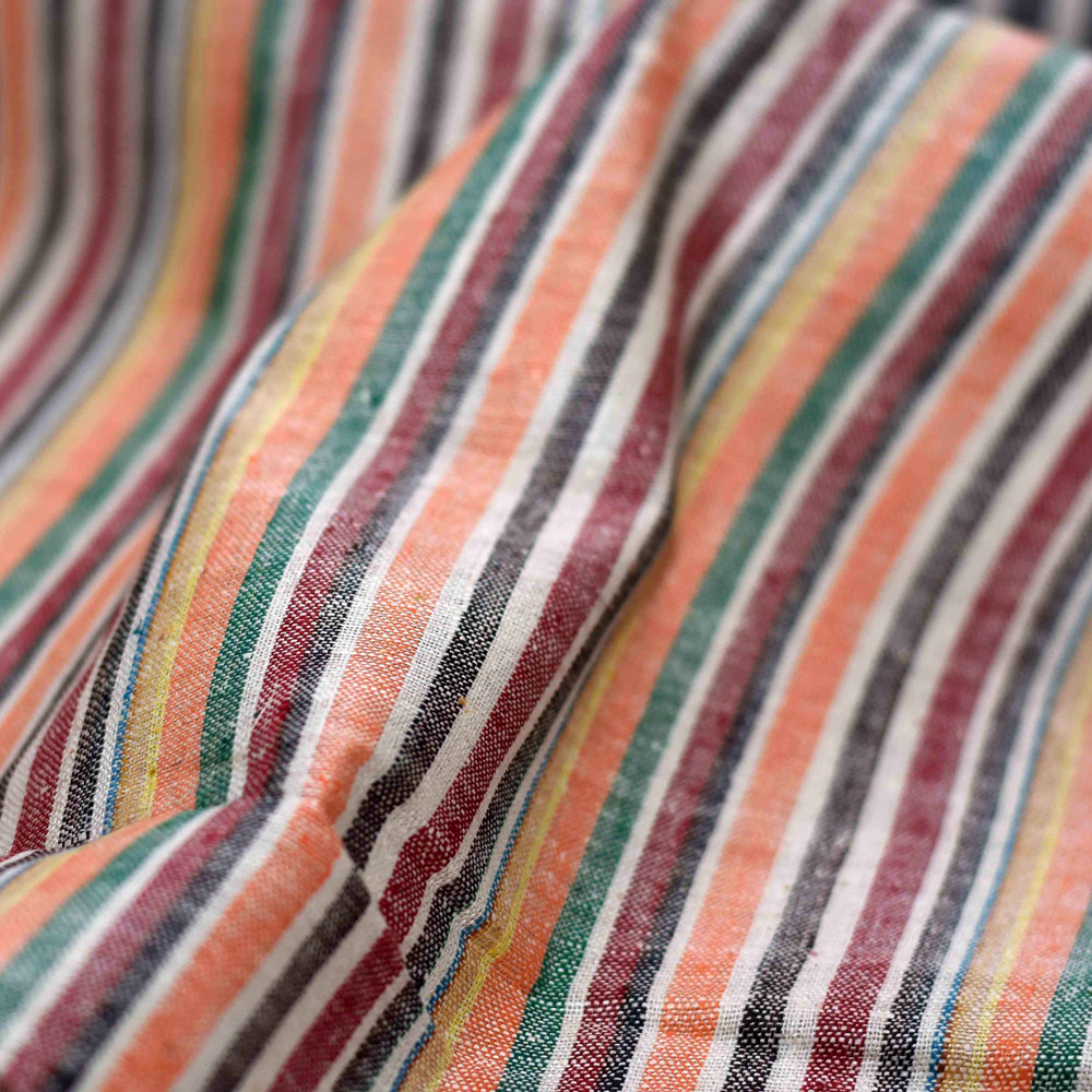 Stripe Multicolour Matka Silk & Cotton Blend 105 GSM Handwoven Fabric