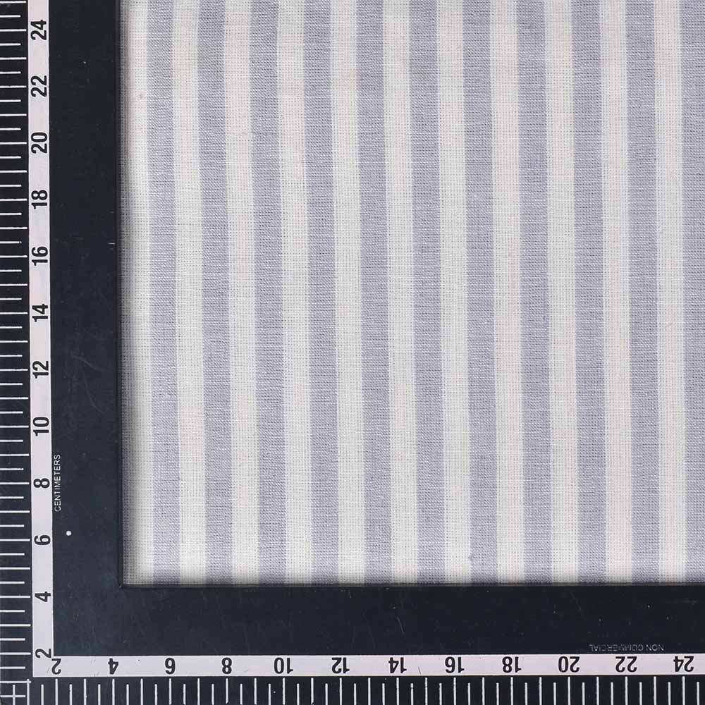 STRIPE WHITE GREY PURE KHADI 160 GSM HANDWOVEN FABRIC
