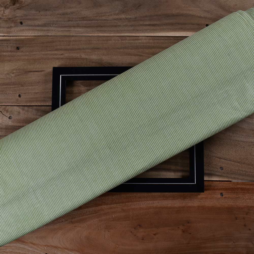 Stripe Light Green & White Khadi Cotton 101 GSM Handwoven Fabric