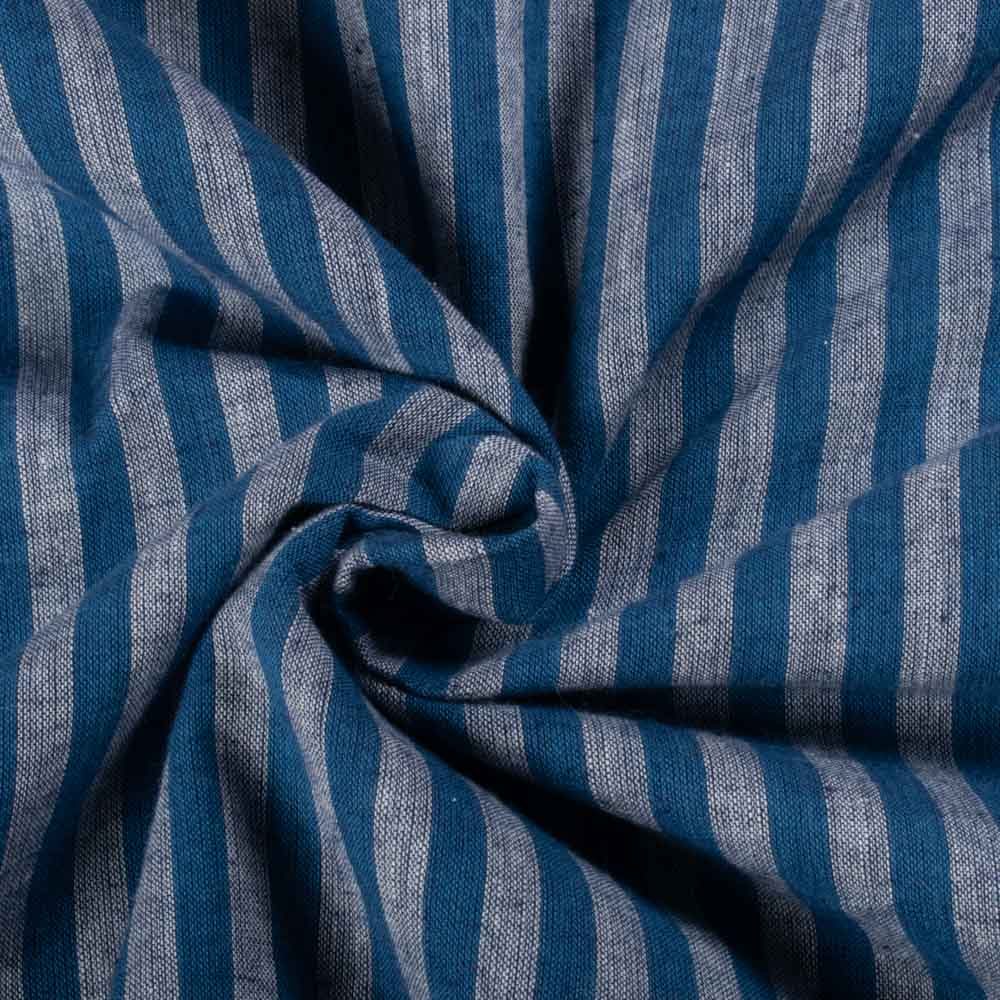 Stripe Blue & White Pure Cotton 100 GSM Handwoven Fabric 463