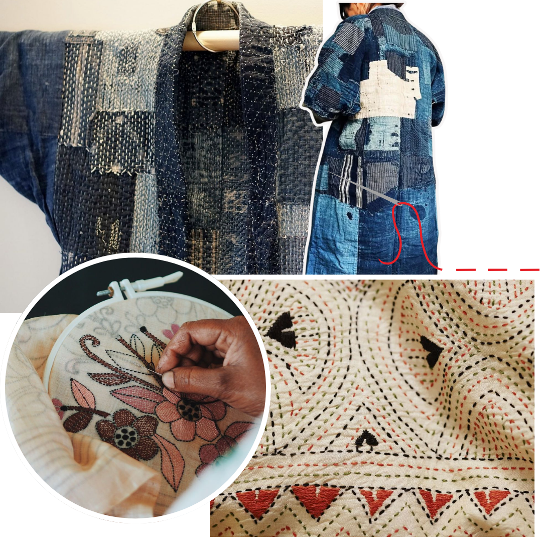 Stitching techniques: Japanese Boro and Kantha