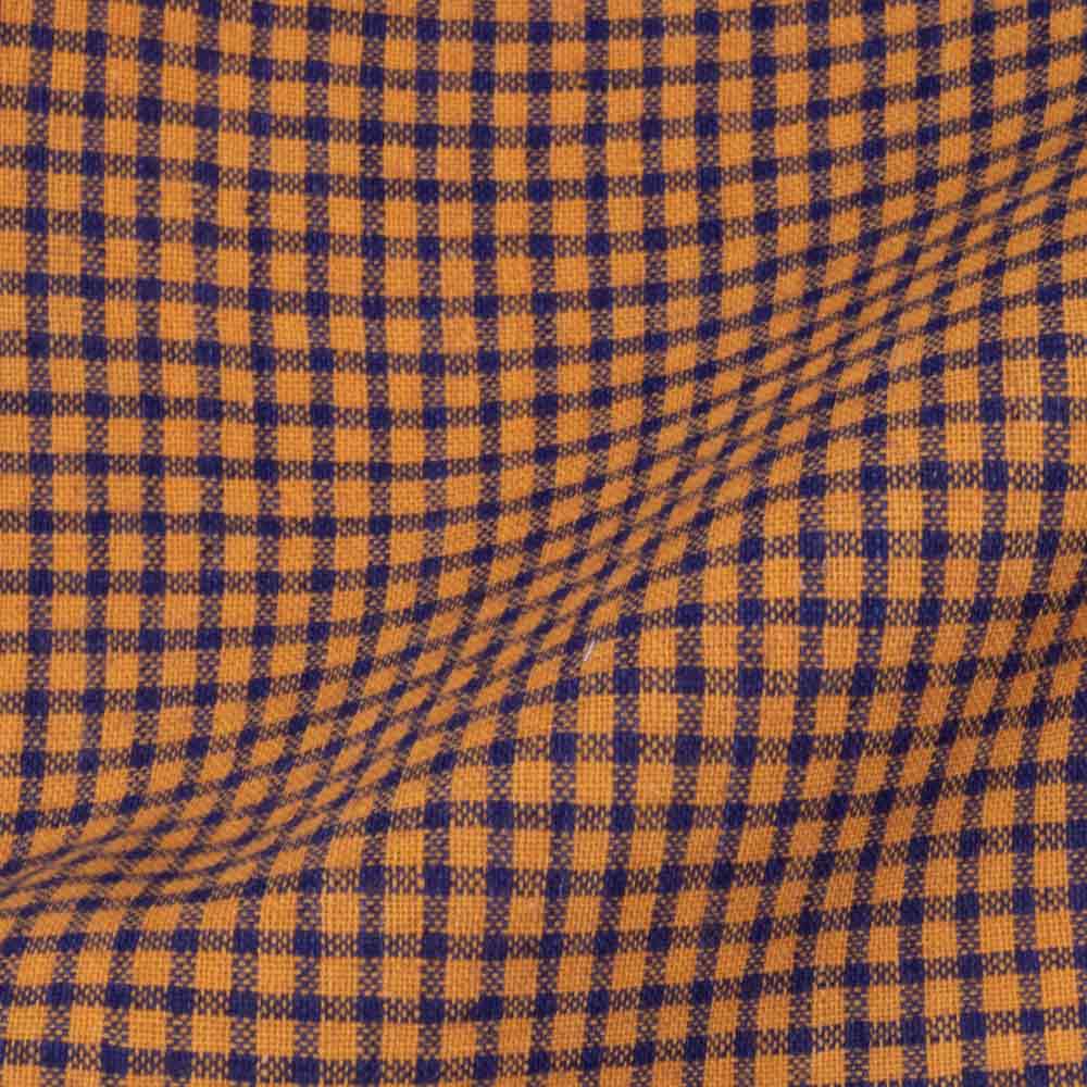 Check Orange & Blue Pure Cotton 105 GSM Handwoven Fabric