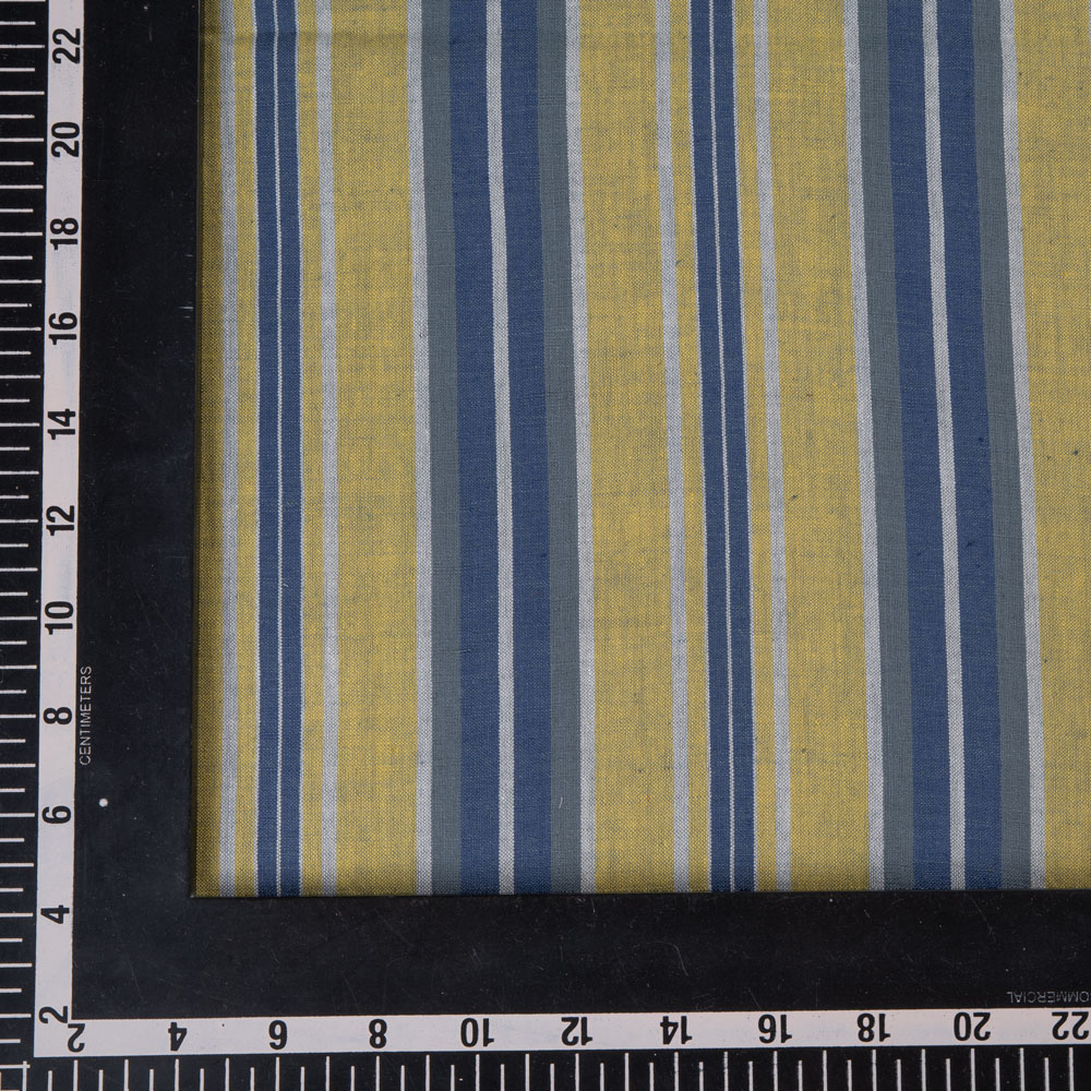 STRIPE YELLOW & BLUE PURE COTTON 97 GSM HANDWOVEN FABRIC 213
