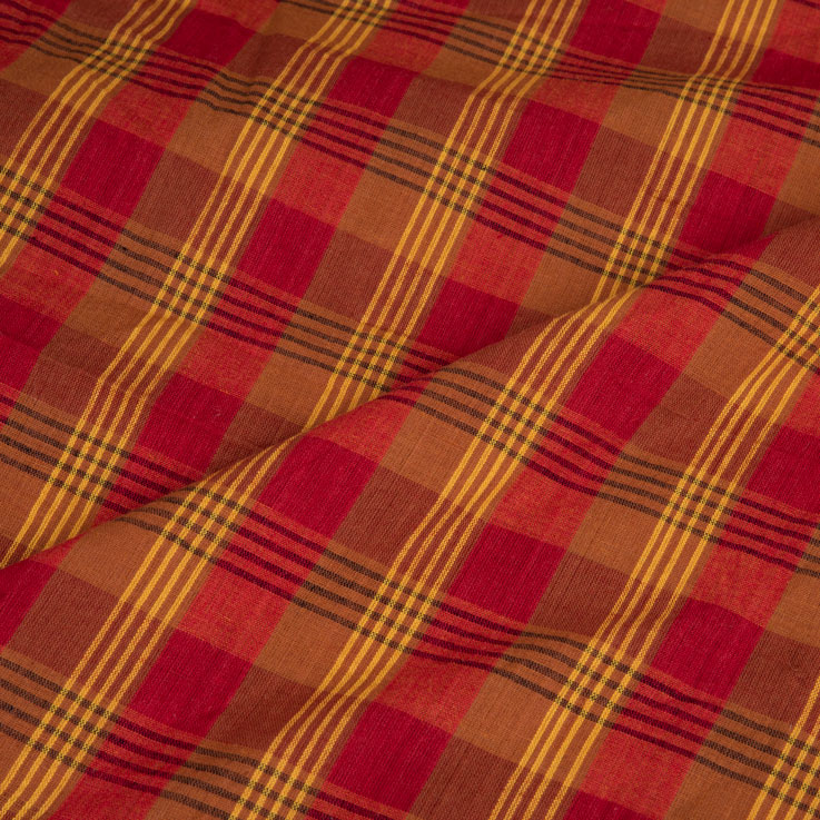 CHECK RED & BROWN PURE COTTON 75 GSM HANDWOVEN FABRIC