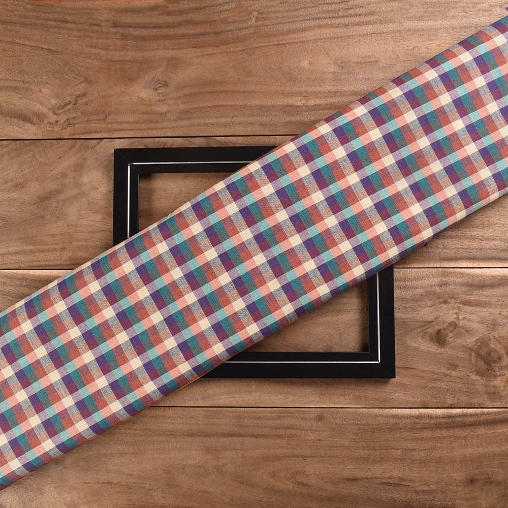 Check Multicolour Pure Cotton 100 GSM Handwoven Fabric 465