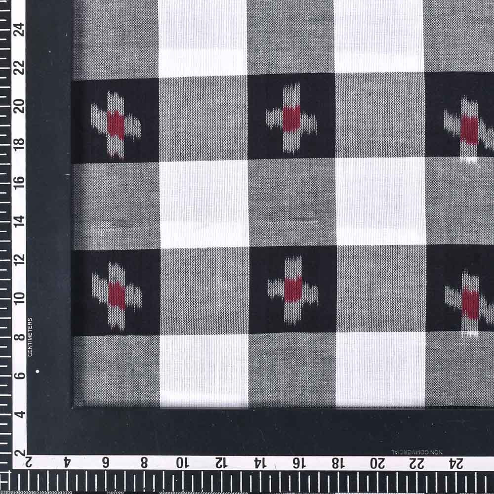 BLACK WHITE IKKAT PURE COTTON 80 GSM HANDWOVEN FABRIC