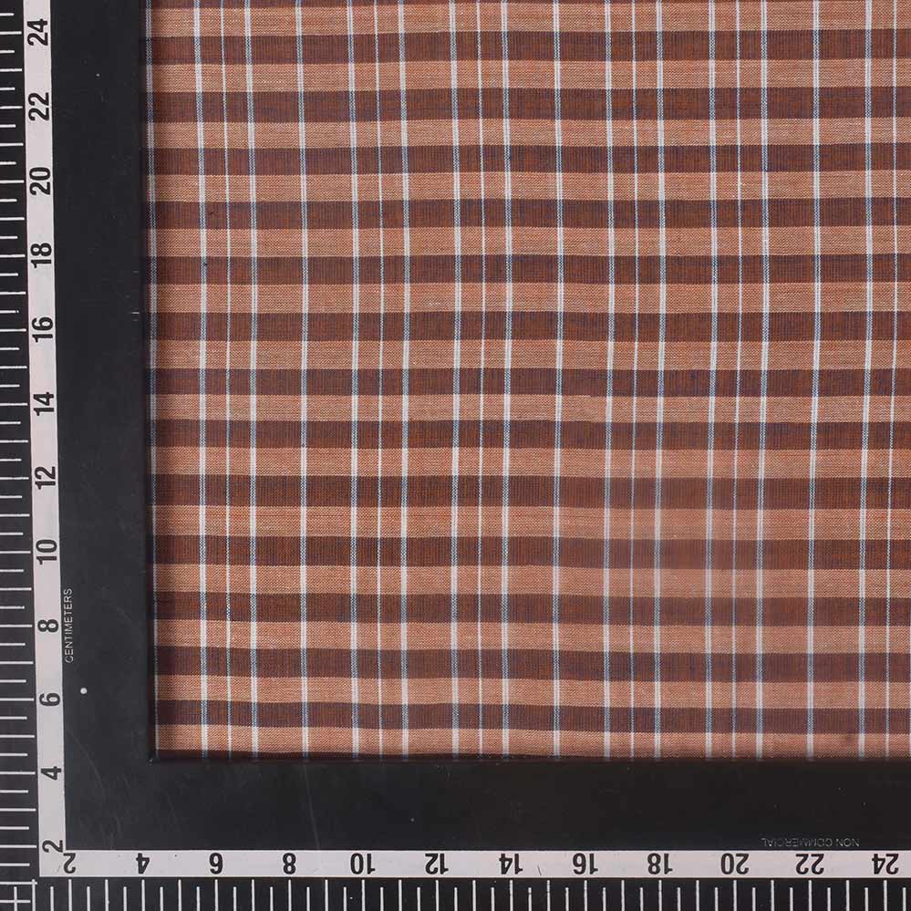 CHECK BROWN & WHITE PURE COTTON 74 GSM HANDWOVEN FABRIC