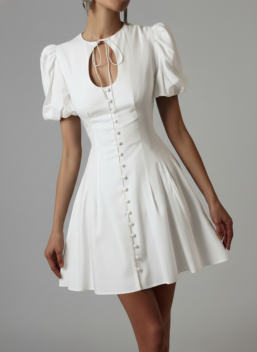 Neck Tie with Cutout Short Loop Button Dress