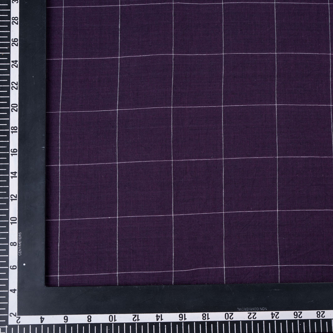 CHECK AUBERGINE PURE COTTON 57 GSM HANDWOVEN FABRIC