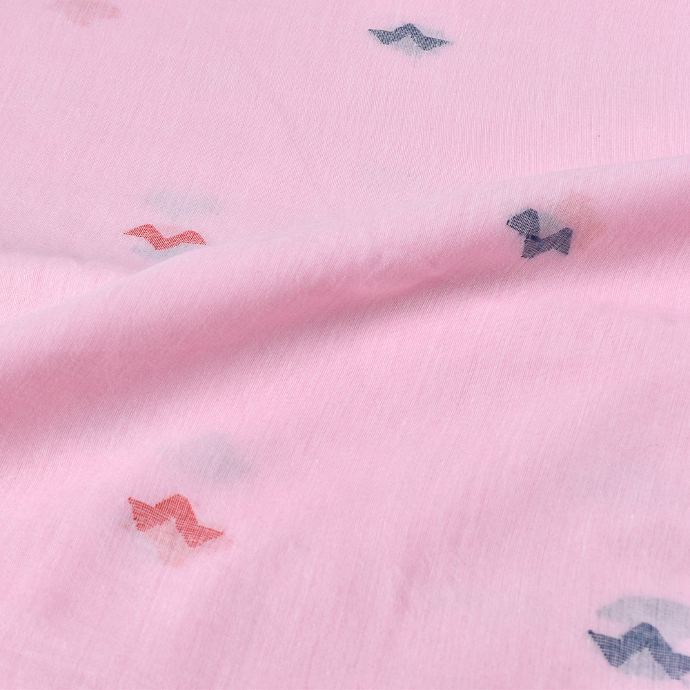 GEOMETRIC PINK JAMDANI PURE COTTON 55 GSM HANDWOVEN FABRIC