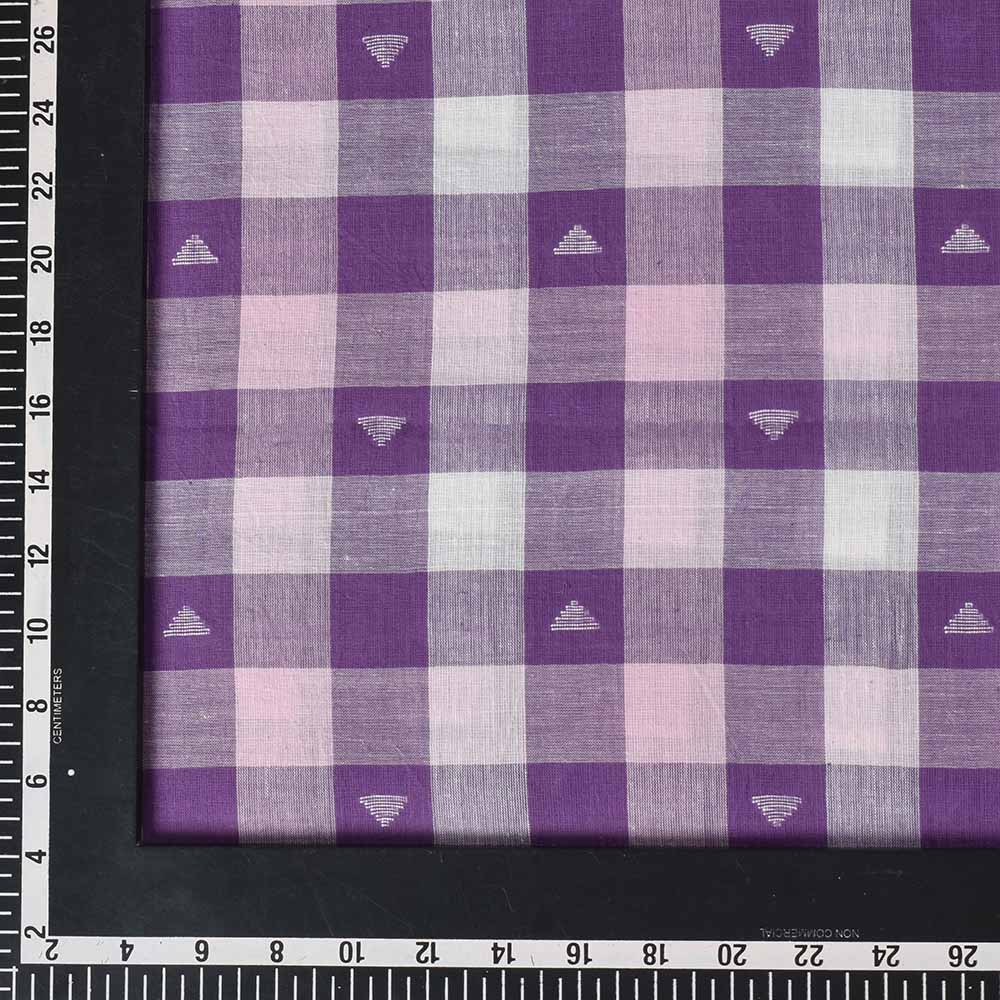 CHECK PURPLE WHITE JAMDANI PURE COTTON 75 GSM HANDWOVEN FABRIC