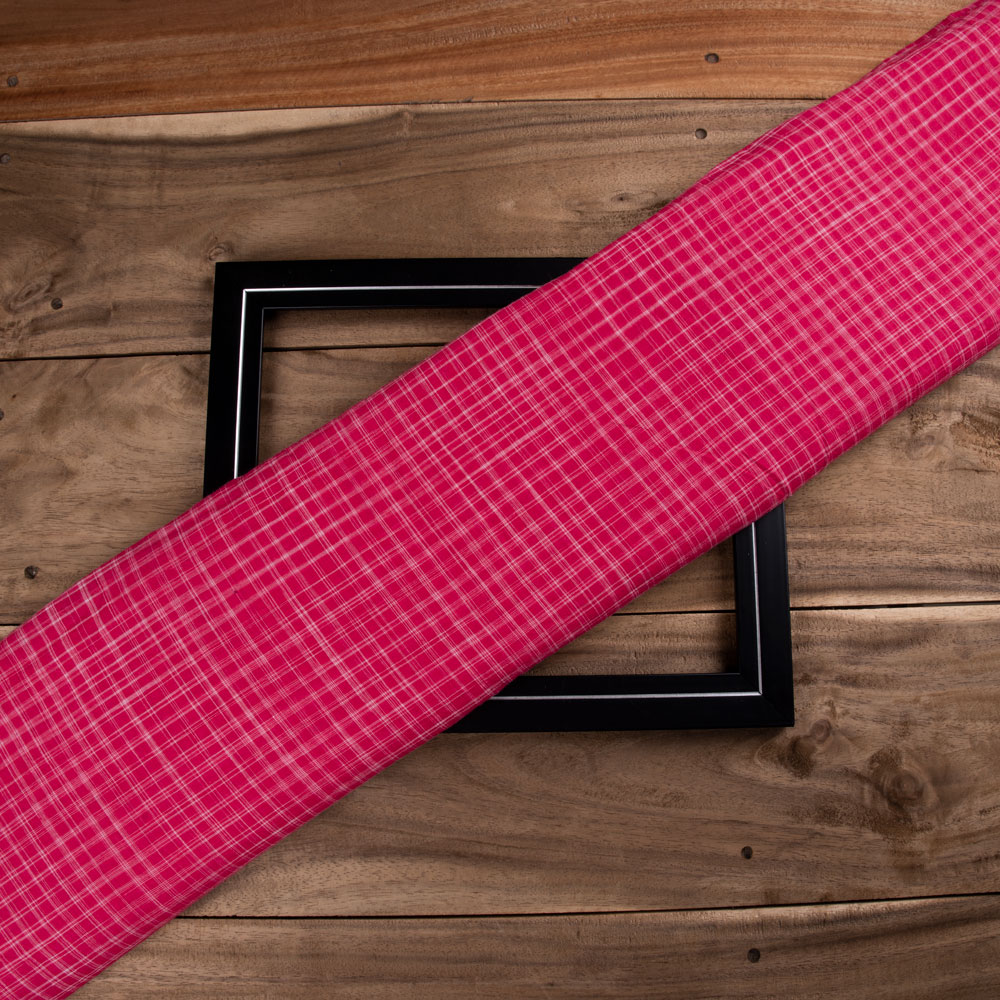 Check Red Yarn Tie Dye Pure Cotton 56 GSM Handwoven Fabric