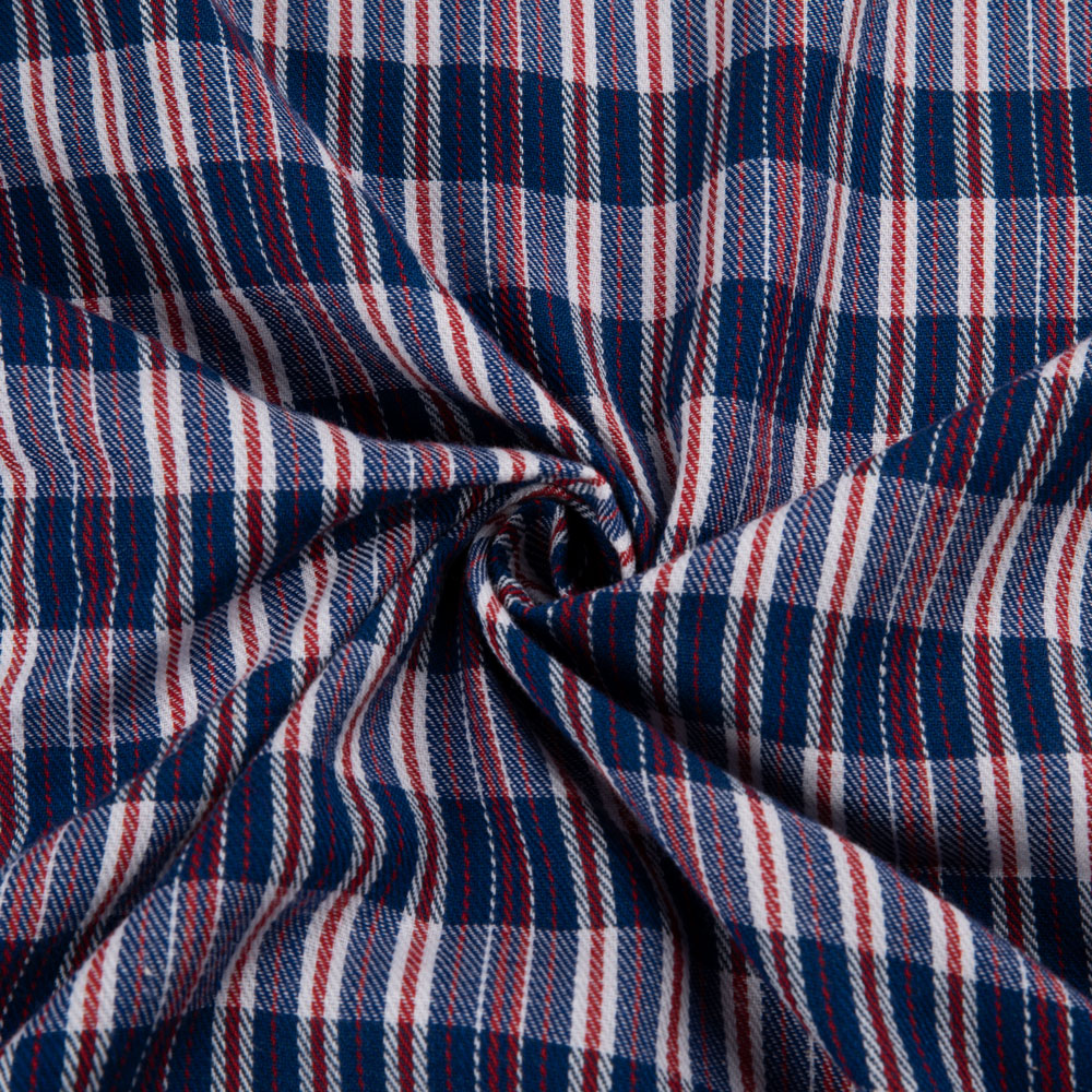 Check Twill Red Blue Colour Pure Cotton 120 GSM Handwoven Fabric 30