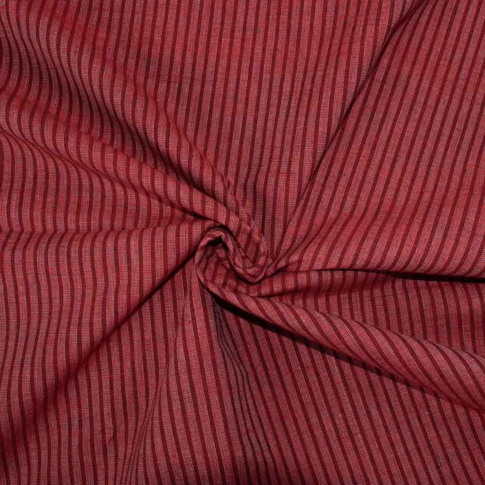 Stripe Red Khadi Cotton 130 GSM Handwoven Fabric