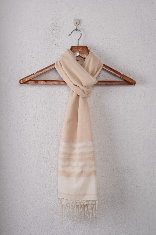 Geometric Beige Jamdani Handwoven Pure Cotton Scarf