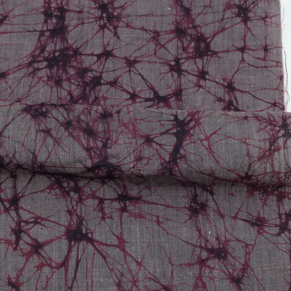 Abstract Grey Maroon Batik Cotton 95 GSM Fabric - Hand Printed